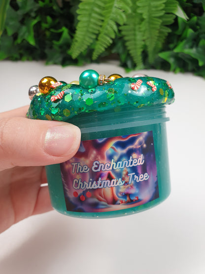 Green Clear Slime with Christmas Beads and Candy Cane Fimos Handmade in Australia 